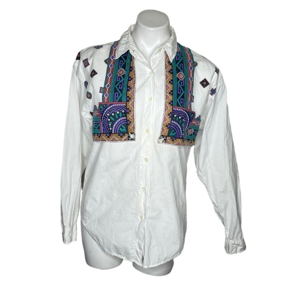 VINTAGE Western Cowgirl Shirt 100% Cotton Southwest White 90s Size Medium
